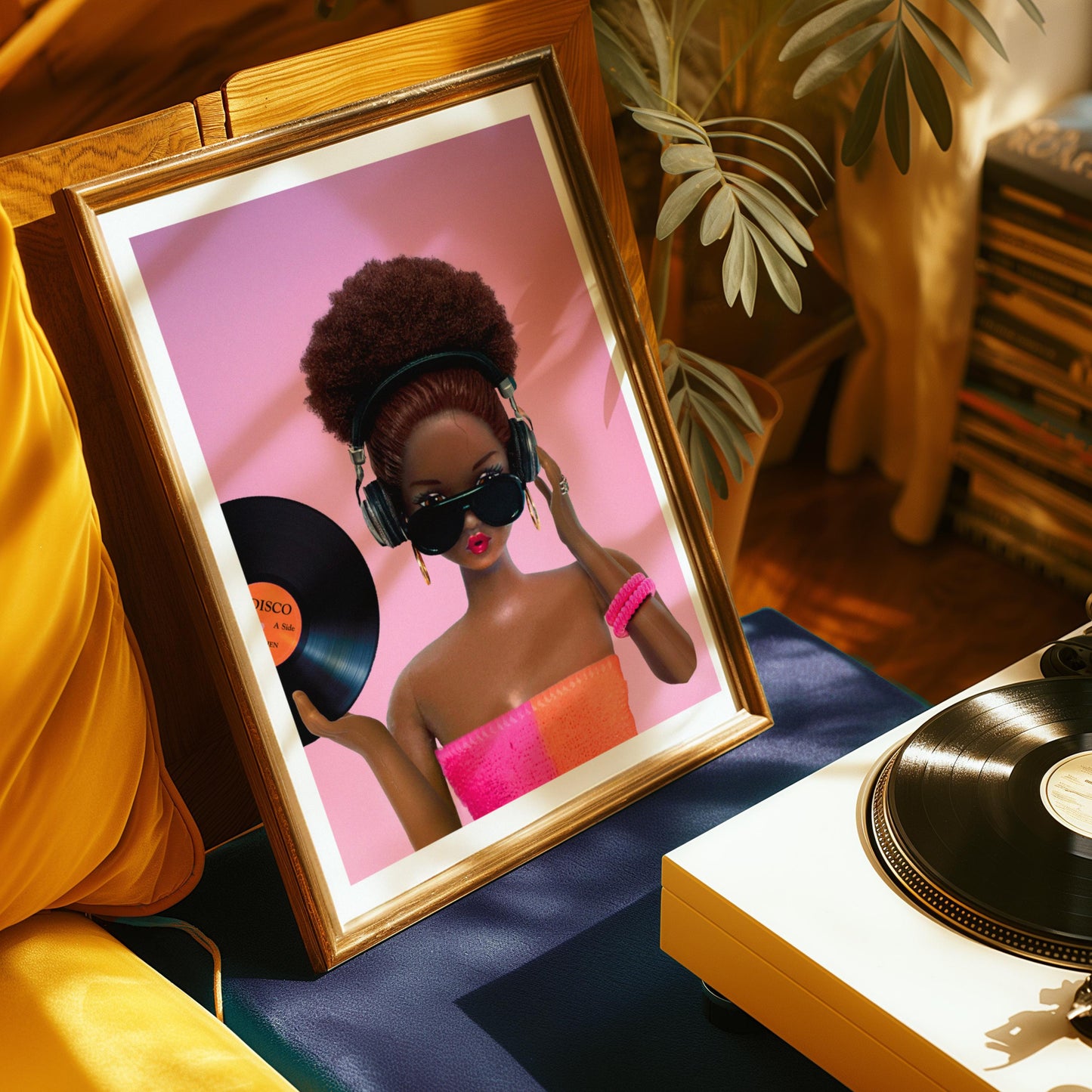Funny DJ Doll Poster Download, Vinyl Wall Art, Retro Wall Print Digital, Retro Wall Art, Pink Doll Art, Girly Art, Fashion Decoration Girl