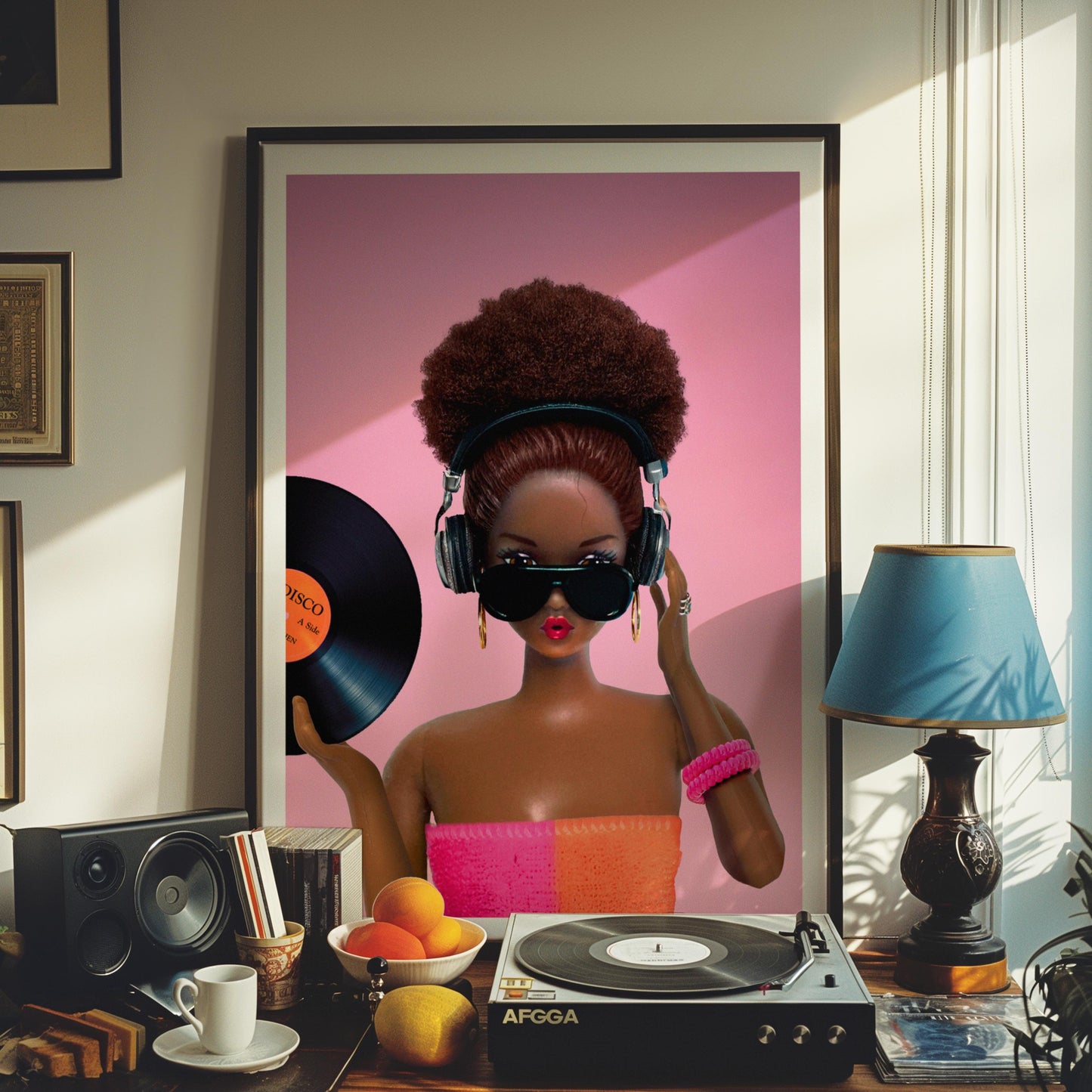 Funny DJ Doll Poster Download, Vinyl Wall Art, Retro Wall Print Digital, Retro Wall Art, Pink Doll Art, Girly Art, Fashion Decoration Girl