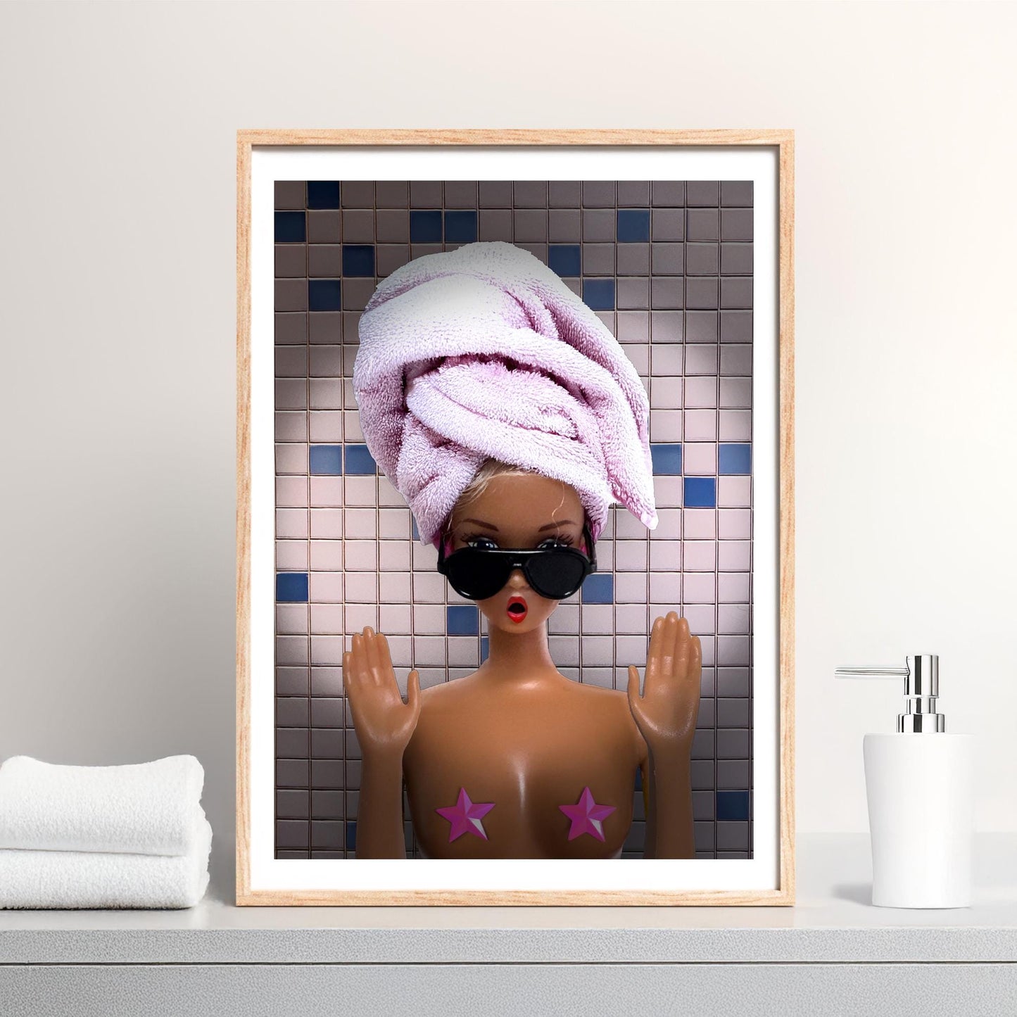 Funny Self Care Print Poster, Wall Art, Retro Wall Print Digital Download, Bathroom Print, Pink Doll Art, Girly Art, Modern gift