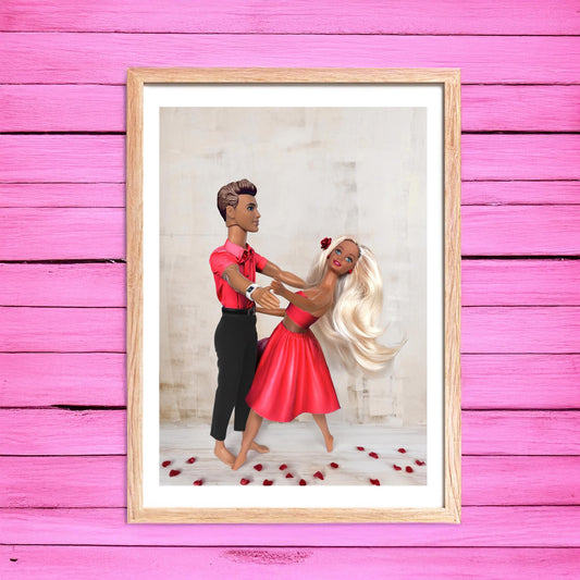 Romantic Doll Couple Print, Retro Wall Art Digital Download, valentine’s Pink Decor, Love Poster, Girly Fashion Home Art Trend