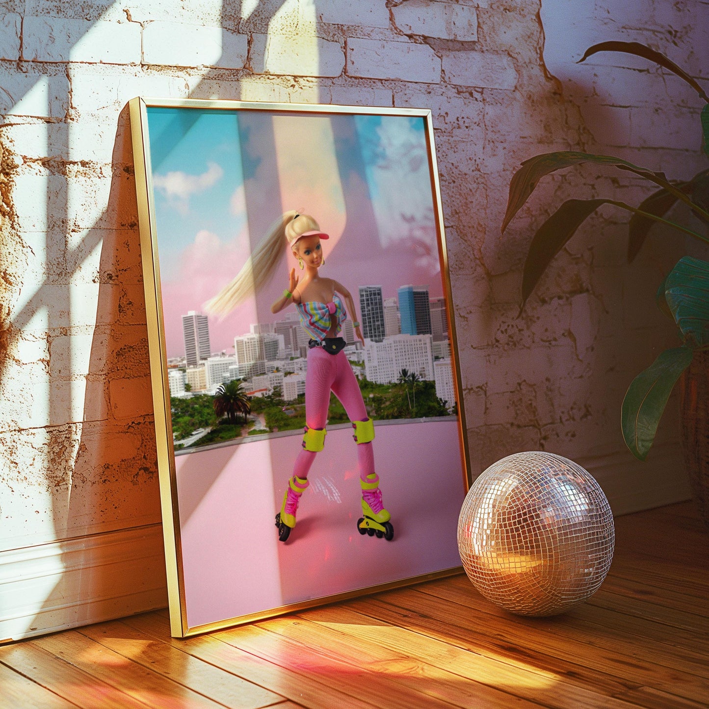 Roller Blading Chic Doll Poster, Sporty Toy Art, Retro Wall Print Digital Download, Girly Interior, Pink Doll Art, Girly Art, Modern gift