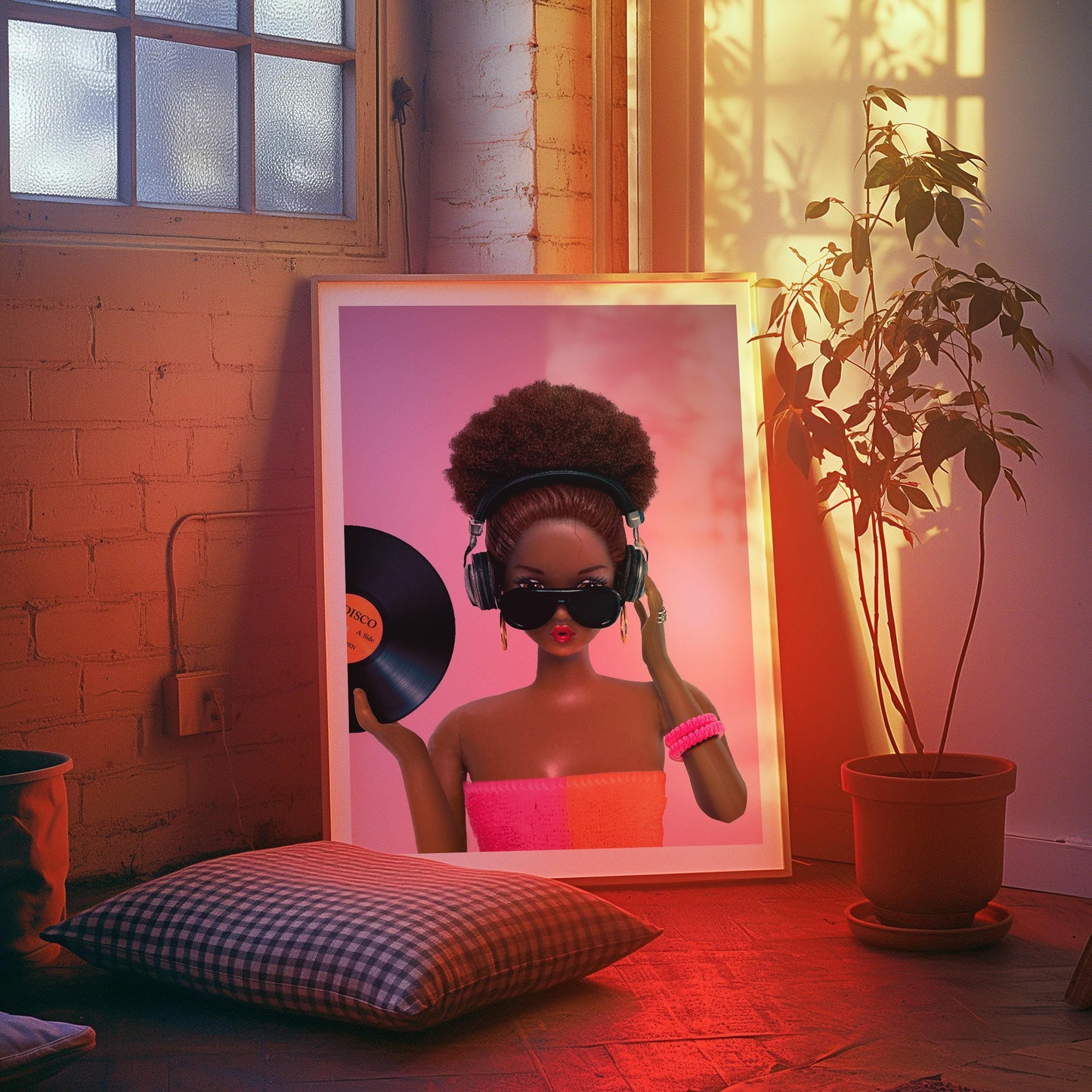 Funny DJ Doll Poster Download, Vinyl Wall Art, Retro Wall Print Digital, Retro Wall Art, Pink Doll Art, Girly Art, Fashion Decoration Girl