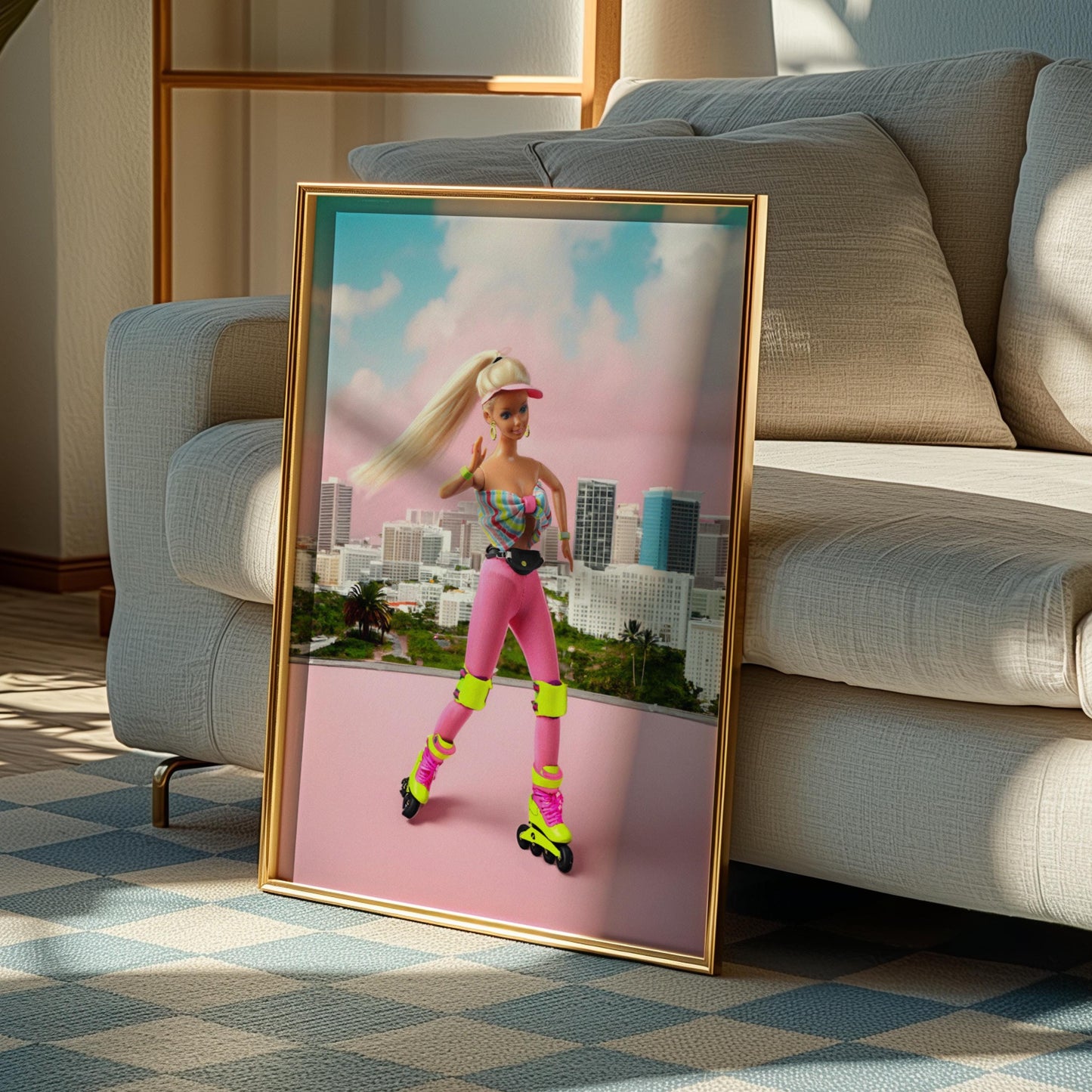 Roller Blading Chic Doll Poster, Sporty Toy Art, Retro Wall Print Digital Download, Girly Interior, Pink Doll Art, Girly Art, Modern gift