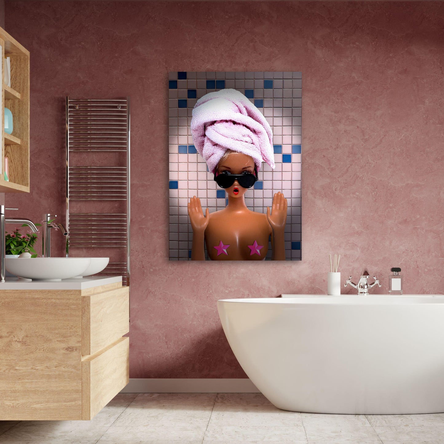 Funny Self Care Print Poster, Wall Art, Retro Wall Print Digital Download, Bathroom Print, Pink Doll Art, Girly Art, Modern gift
