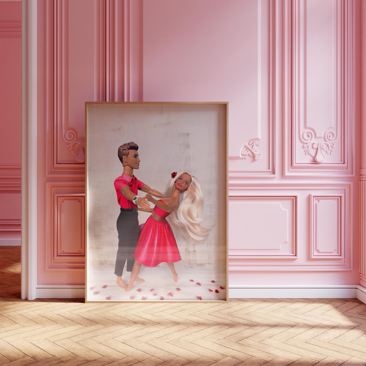 Romantic Doll Couple Print, Retro Wall Art Digital Download, valentine’s Pink Decor, Love Poster, Girly Fashion Home Art Trend