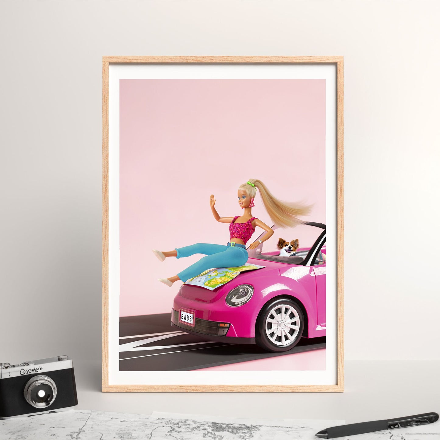 Journey Bae Poster, Doll Art, Retro Wall Print Digital Download, Pink Print, Travel Car Doll Art, Girly Art, Edgy, Modern gift