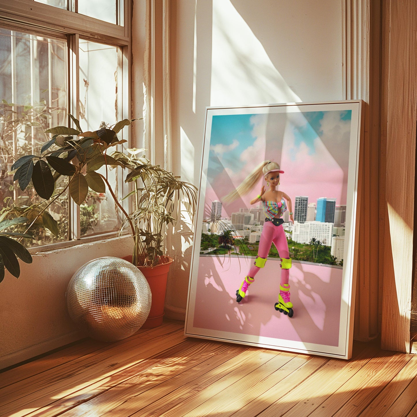Roller Blading Chic Doll Poster, Sporty Toy Art, Retro Wall Print Digital Download, Girly Interior, Pink Doll Art, Girly Art, Modern gift